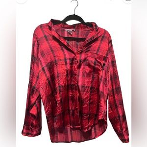 Sexy red Victoria’s Secret plaid silk pajama shirt & pants set!